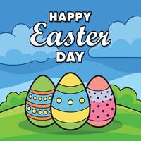 contento Pasqua con Pasqua uova al di sopra di paesaggio sfondo, vettore illustrazione