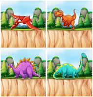 Scene con molti dinosauri vettore
