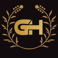 gh lettera il branding logo design con un' foglia vettore