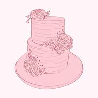 un' rosa torta decorato con intricato Rose su superiore, dipinto a mano con come uno scarabocchio disegni. il torta è visualizzato su un' bianca superficie vettore