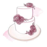 un' dipinto a mano acquerello disegno di un' nozze torta ornato con delicato Rose. il intricato dettagli e vivace colori portare Questo artistico resa per vita vettore