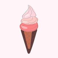 un ghiaccio crema cono sormontato con rosa glassatura, crea un' dolce e colorato trattare. il cono è tenuto eretto, in mostra il cremoso struttura di il dolce vettore