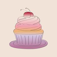 un' singolo Cupcake con rosa glassa e un' ciliegia posto su superiore. il Cupcake è su un' pianura bianca sfondo, in mostra suo colorato e delizioso aspetto vettore