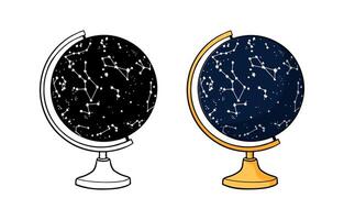 stellato cielo notte carta geografica con costellazioni su globo. formazione scolastica o scienza attrezzatura. vettore illustrazione