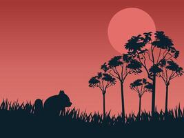 coniglio mangiare erba a tramonto tempo su silhouette sfondo vettore