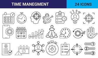 tempo gestione schema icona impostato di 24 include magro linea, tempo gestione bandiera sito web icona vettore illustrazione concetto con icona