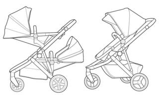 impacchettare impostato di schema vettore bambino passeggino isolato su bianca sfondo. vettore illustrazione di un' schizzo stile.