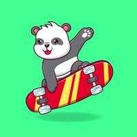 simpatico panda che gioca a skateboard cartone animato icona vettore illustrazione