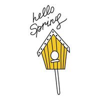 carino capanna per uccelli. birdhouse nel scarabocchio stile. sciatto lettering vettore