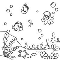 mondo sottomarino. pagina del libro da colorare per bambini. stile cartone animato. illustrazione vettoriale isolato su sfondo bianco.