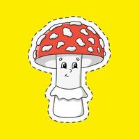 adesivo con contorno amanita. personaggio dei cartoni animati. illustrazione vettoriale colorato. isolato su sfondo colorato. modello per il tuo design. tema autunnale.