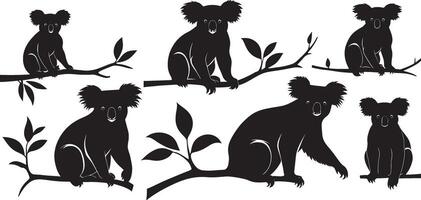 impostato di un' koala silhouette vettore illustrazione