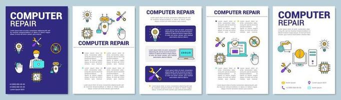 layout del modello di brochure di riparazione del computer. volantino, opuscolo, stampa di volantini con illustrazioni lineari. reinstallare il sistema operativo. layout di pagina vettoriale per relazioni annuali, manifesti pubblicitari