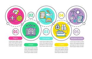 modello di infografica vettoriale pianificatore di viaggio. volo, crociera. elementi di design di presentazione aziendale. visualizzazione dei dati con cinque passaggi. grafico della sequenza temporale del processo. layout del flusso di lavoro con icone lineari