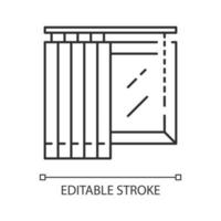 icona lineare di tende verticali. copertura per finestre di uffici e case. progettazione di interni per la casa. trattamenti per finestre. illustrazione di linea sottile. simbolo di contorno. disegno vettoriale isolato profilo. tratto modificabile