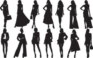 impostato di silhouette moda ragazze vettore