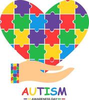 mondo autismo consapevolezza giorno mano amore puzzle sega illustrazione manifesto bandiera sfondo vettore