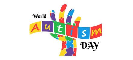 puzzle mano Tenere testo mondo autismo consapevolezza giorno bandiera manifesto illustrazione vettore design