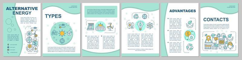 layout del modello di brochure di energia alternativa. energia ecologica. volantino, opuscolo, stampa di volantini con illustrazioni lineari. layout di pagine vettoriali per riviste, relazioni annuali, manifesti pubblicitari