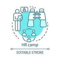 icona del concetto di campo delle risorse umane. club aziendale estivo, illustrazione al tratto sottile di idea comunitaria. azienda, bootcamp per dipendenti aziendali. disegno vettoriale isolato profilo. tratto modificabile