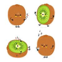 divertente Kiwi frutta personaggi fascio impostare. vettore mano disegnato scarabocchio stile cartone animato personaggio illustrazione icona design. carino Kiwi frutta portafortuna personaggio collezione