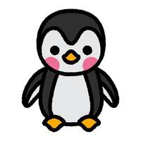 pinguino cartone animato irruvidire pieno schema icona vettore
