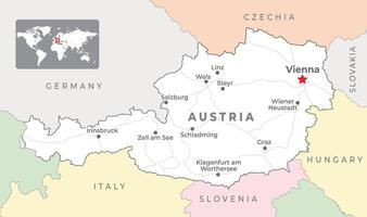 Austria, politico carta geografica, con il capitale vienna, maggior parte importante città e nazionale frontiere vettore