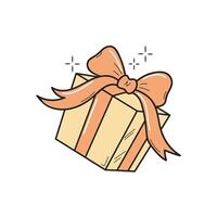 carino romantico pastello regalo scatola con beige arco icona. San Valentino giorno regalo. vettore illustrazione su bianca sfondo.