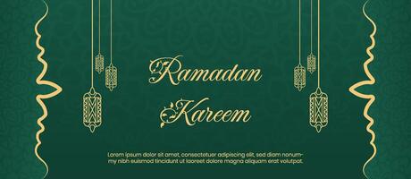 Ramadan kareem saluto carta con lanterne e ornamenti vettore