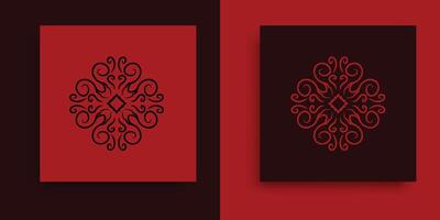 Due rosso e nero attività commerciale carte con ornato disegni vettore