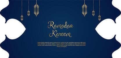 Ramadan kareem saluto carta con oro lanterne vettore