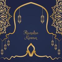 Ramadan kareem saluto carta con d'oro Arabo modello vettore