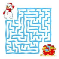 labirinto quadrato. gioco di natale per bambini. puzzle invernale per bambini. enigma del labirinto. illustrazione vettoriale a colori. trovare la strada giusta. foglio di lavoro educativo.