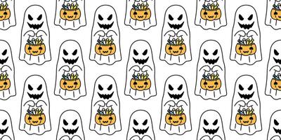 fantasma senza soluzione di continuità modello Halloween spaventoso zucca cestino caramella cartone animato vettore sciarpa isolato ripetere sfondo piastrella sfondo diavolo il male scarabocchio illustrazione regalo avvolgere carta design