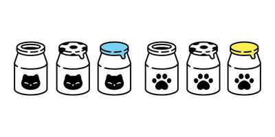 gatto vettore cibo latte bottiglia zampa gattino orma calicò icona simbolo logo cartone animato personaggio scarabocchio illustrazione design
