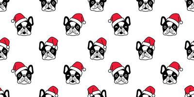 cane senza soluzione di continuità modello Natale francese bulldog Santa Claus cappello vettore testa sciarpa isolato cartone animato ripetere sfondo sfondo piastrella illustrazione design