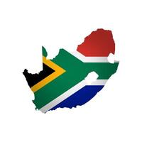vettore isolato illustrazione con nazionale bandiera con forma di Sud Africa carta geografica semplificato. volume ombra su il carta geografica. bianca sfondo