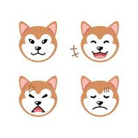 impostato di carino personaggio akita inu cane facce mostrando diverso emozioni vettore