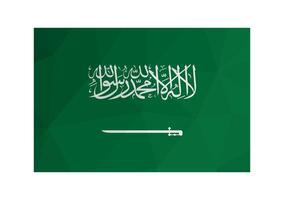 vettore illustrazione. ufficiale alfiere di Arabia arabia. nazionale bandiera con Arabo testo shahada su verde sfondo. creativo design nel Basso poli stile con triangolare forme