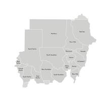 vettore isolato illustrazione di semplificato amministrativo carta geografica di Sudan. frontiere e nomi di il province, regioni. grigio sagome. bianca schema
