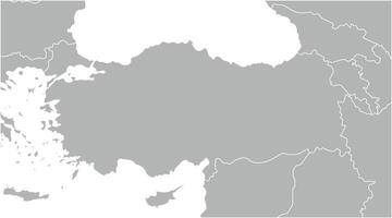 vettore moderno illustrazione. semplificato geografico grigio carta geografica di tacchino e più vicino stati Siria, Grecia, Bulgaria, mi sono imbattuto e eccetera. bianca sfondo di nero e mediterraneo mare.