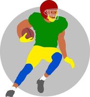 giocatore di football americano in corsa per un touchdown. giocatore di football americano che corre upfield vettore