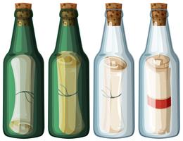 Quattro bottiglie di vetro con messaggio vettore