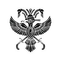 un egiziano uccello con Due spade e un occhio vettore
