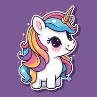 carino kawaii unicorno etichetta design vettore illustrazione