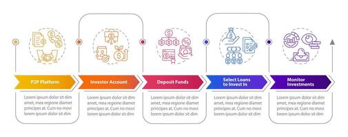 prestito per investitori rettangolo Infografica modello. p2p piattaforma. dati visualizzazione con 5 passi. modificabile sequenza temporale Informazioni grafico. flusso di lavoro disposizione con linea icone vettore