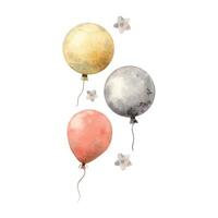 acquerello composizione con multicolore palloncini e stelle. illustrazione mano disegnato su isolato sfondo per carte, interno, adesivi, tessili, disegno, inviti, compleanni, anniversari vettore