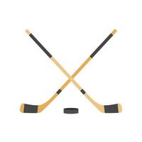 Due attraversato hockey bastoni e un' disco piatto design vettore illustrazione. hockey bastoni, segnali con disco isolato su bianca sfondo. sport attrezzatura simbolo
