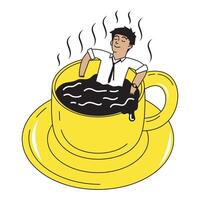 vettore illustrazione di un' lavoratore rilassante nel un' tazza di caffè