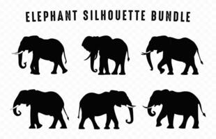 elefante silhouette nero clipart fascio, africano elefanti sagome vettore impostato